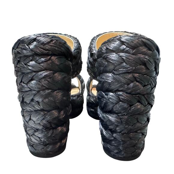 New Auth. Bottega Veneta Trinity Black Raffia Braided Platform Heel Sandals 38.5 - Picture 5 of 10